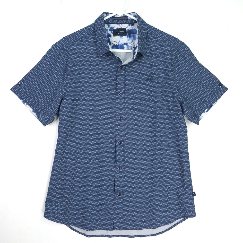 7 Diamonds Higher Love 4 Way Stretch Woven Shirt Men's M Blue Geometric Pattern - Picture 2 of 10
